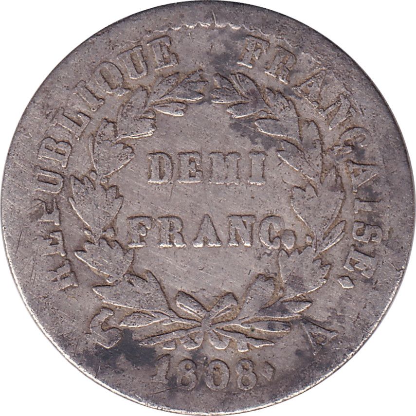 1/2 franc argent - Napoléon - Tête laurée - République française