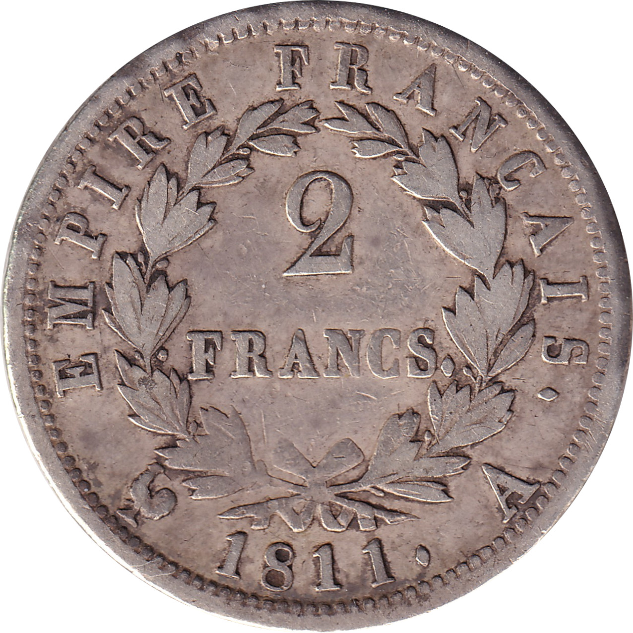 2 francs silver - Napoléon - Tête laurée - Empire français