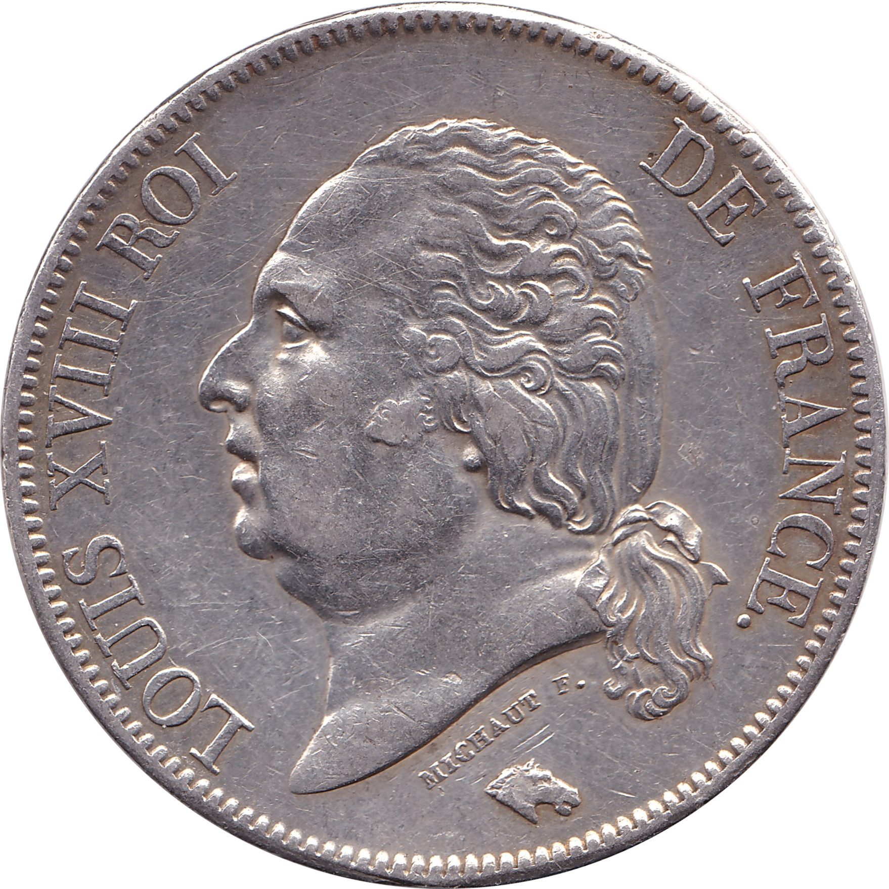 5 francs - Louis XVIII - Bare head