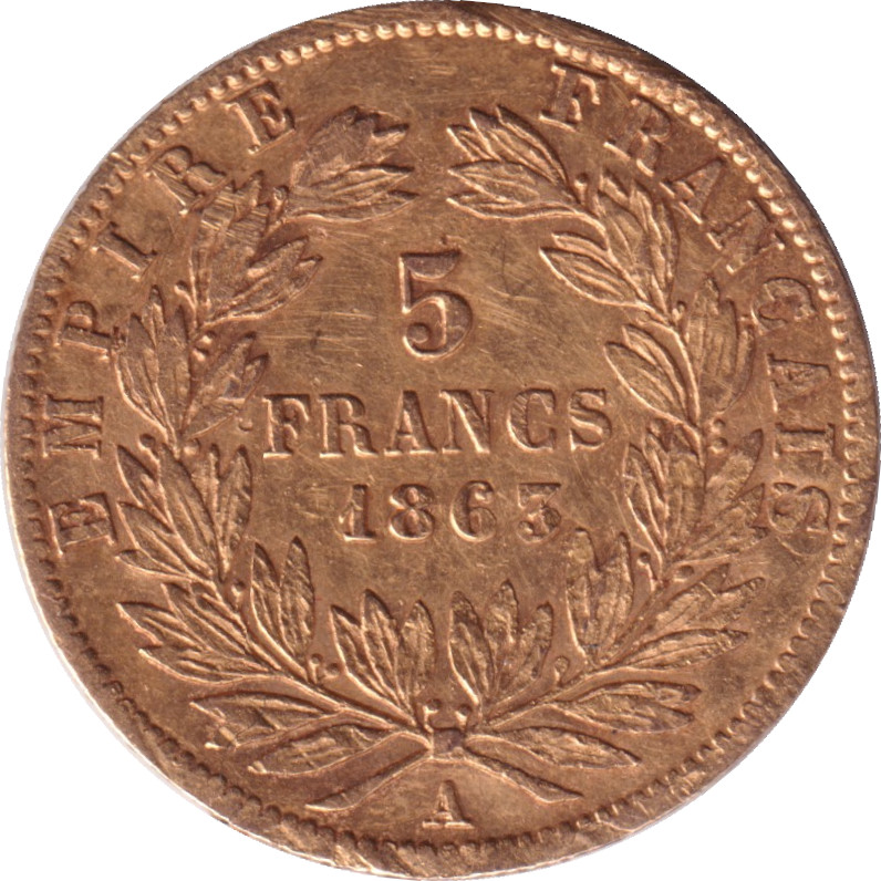 5 francs or - Napoléon III - Or - Tête laurée