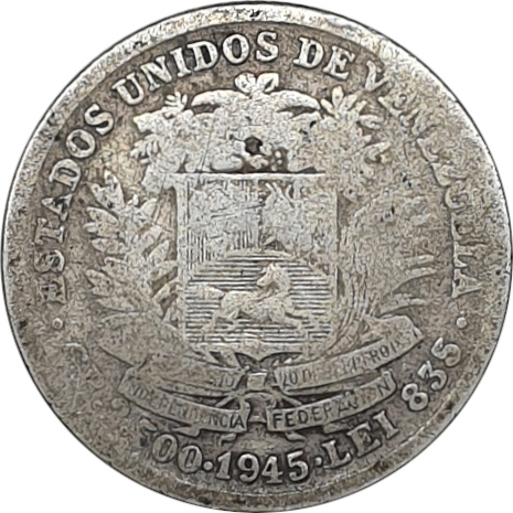 1/2 bolivar silver - Simon Bolivar - Blason décoré