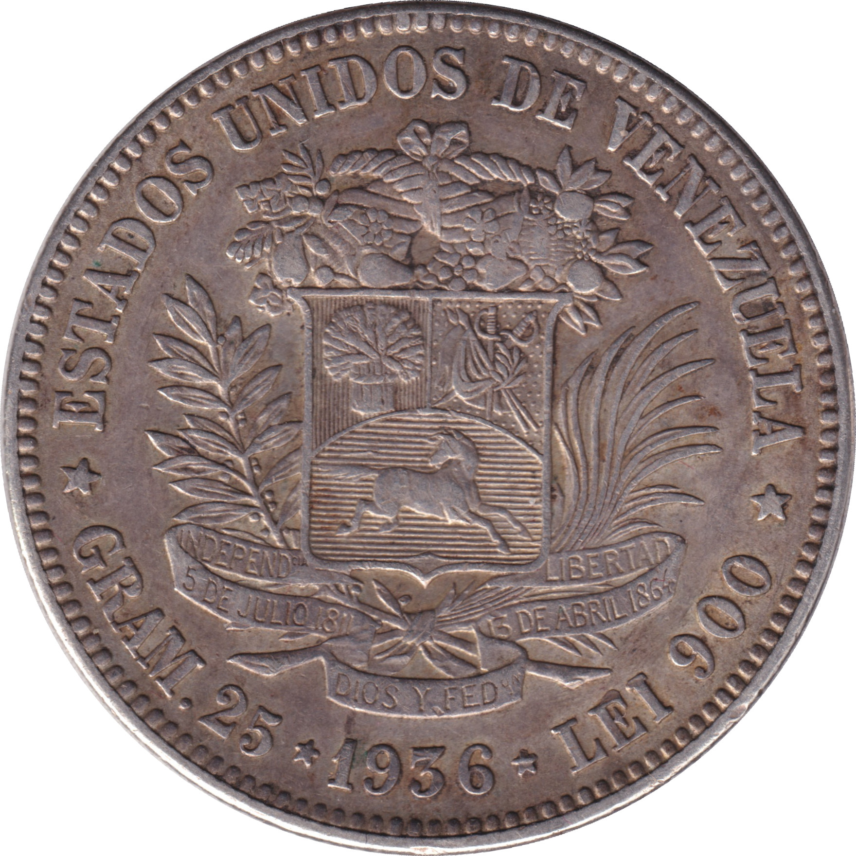 5 bolivares silver - Simon Bolivar