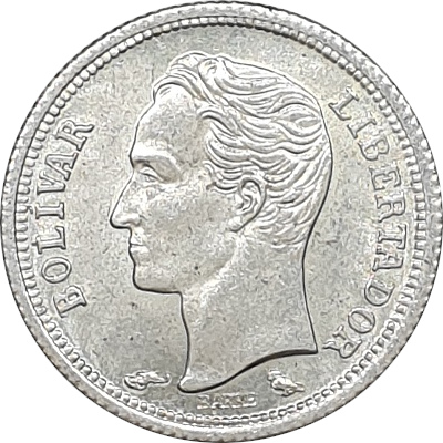 25 centimos argent - Simon Bolivar - Blason moyen - Type 1