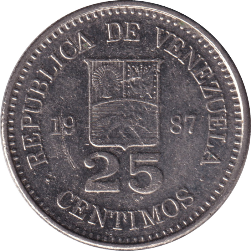 25 centimos - Simon Bolivar - Petit blason - Nickel