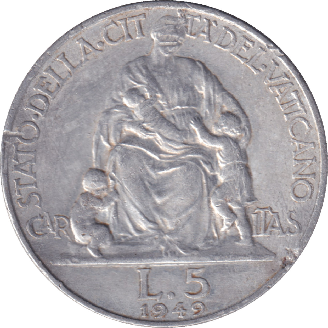 5 lire - Pie XII - Charité - Type léger