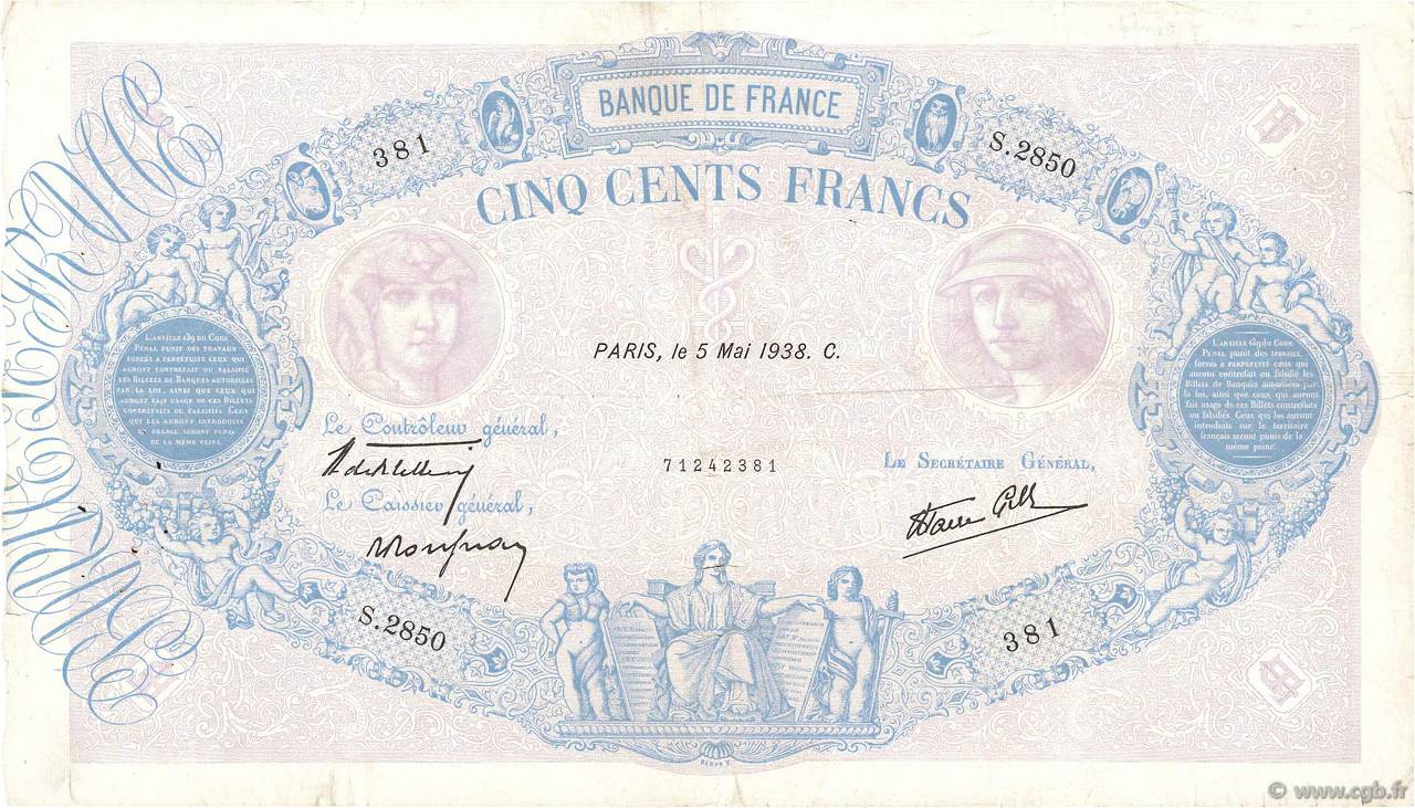 500 francs - Bleu et Rose