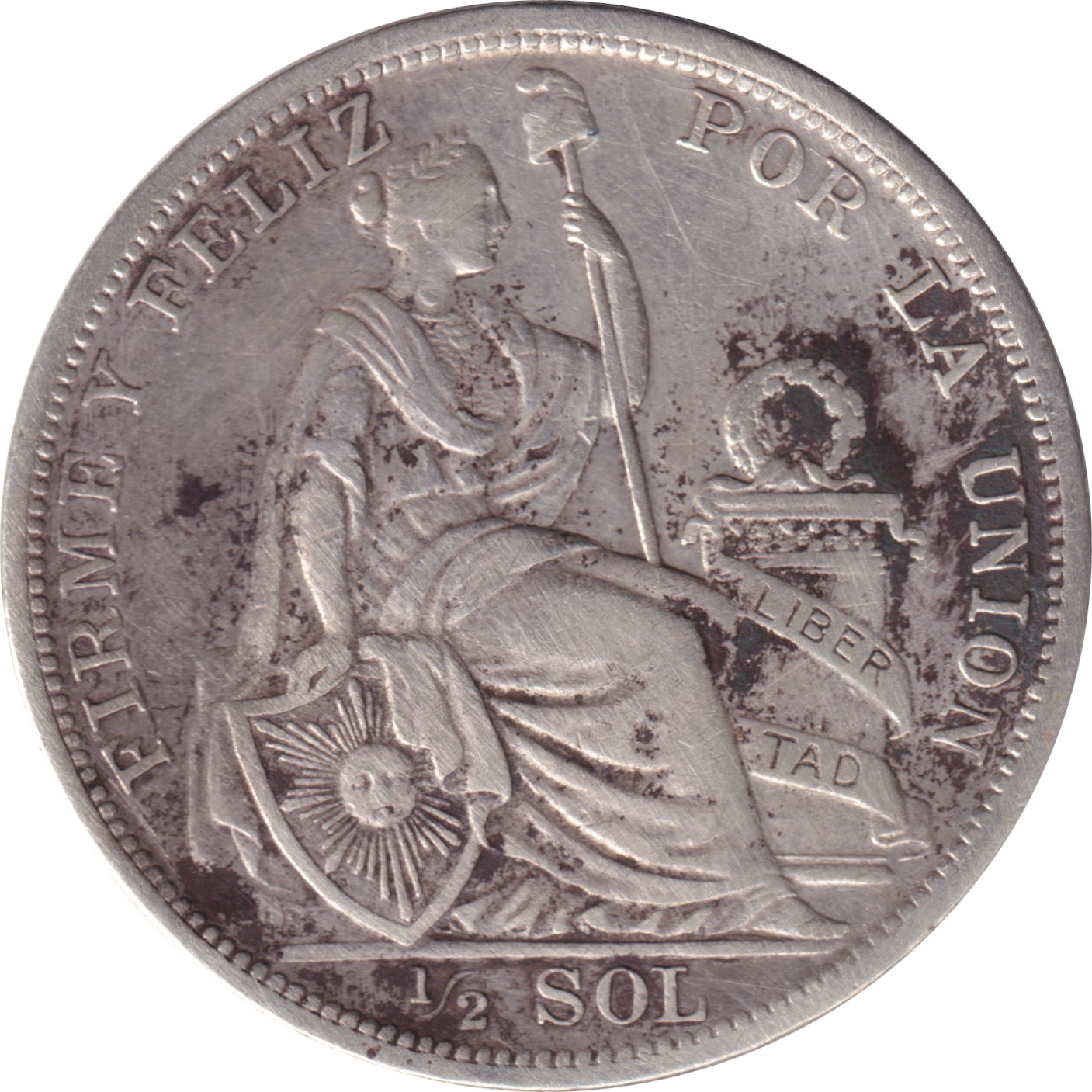 1/2 sol argent - Liberté assise - Couronne large - Type 1