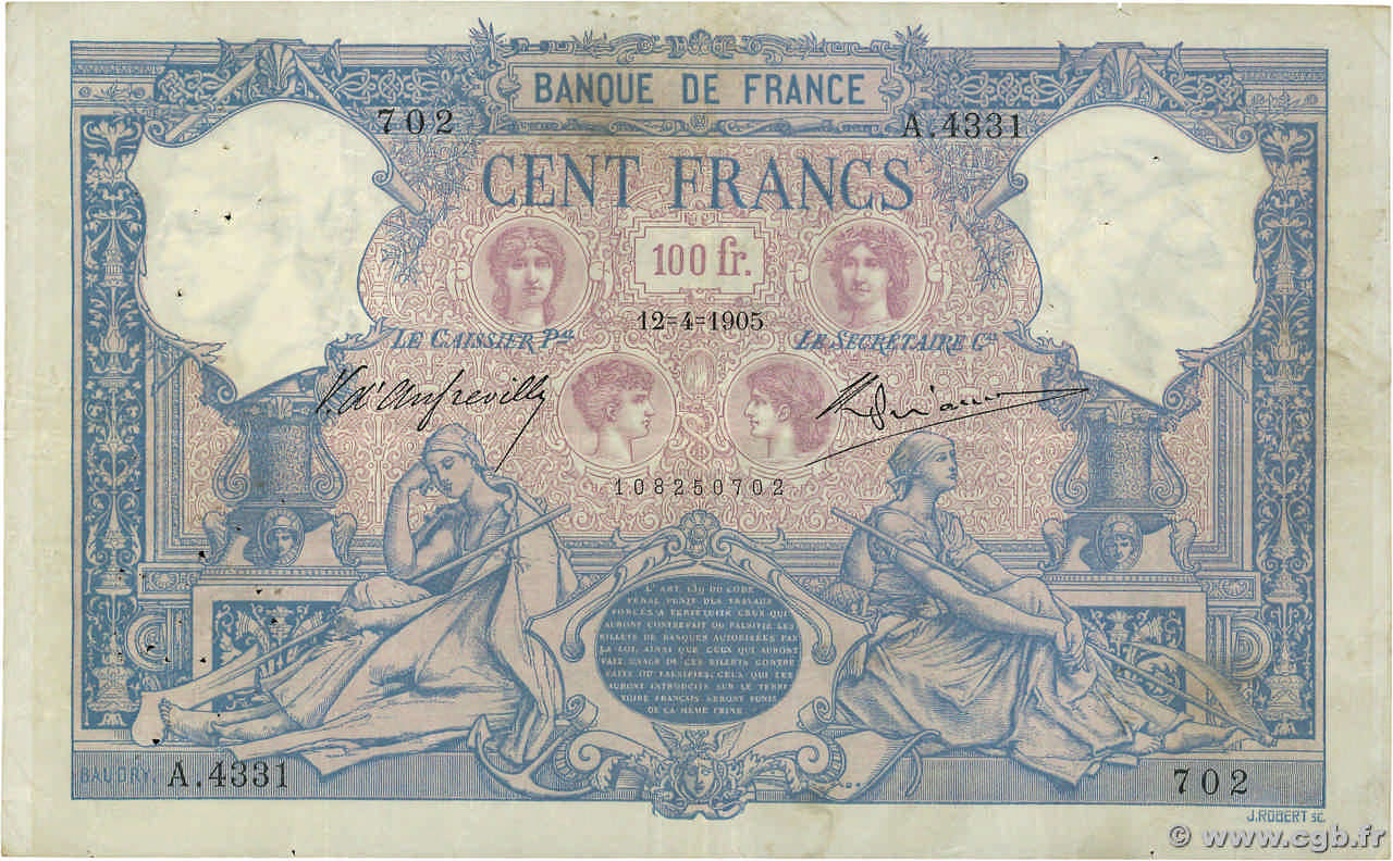 100 francs - Bleu et Rose