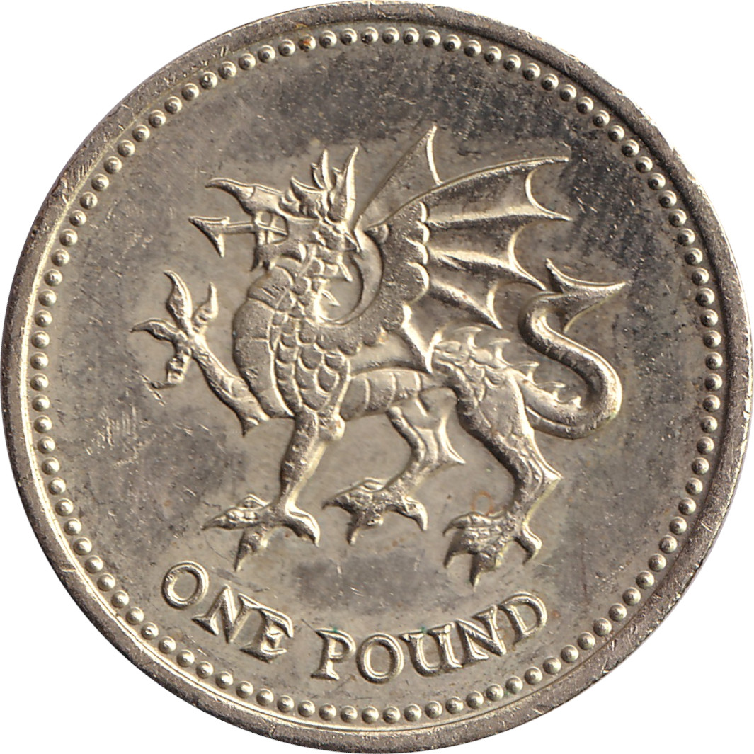 1 pound - Elizabeth II - Tête agée - Dragon de Galles