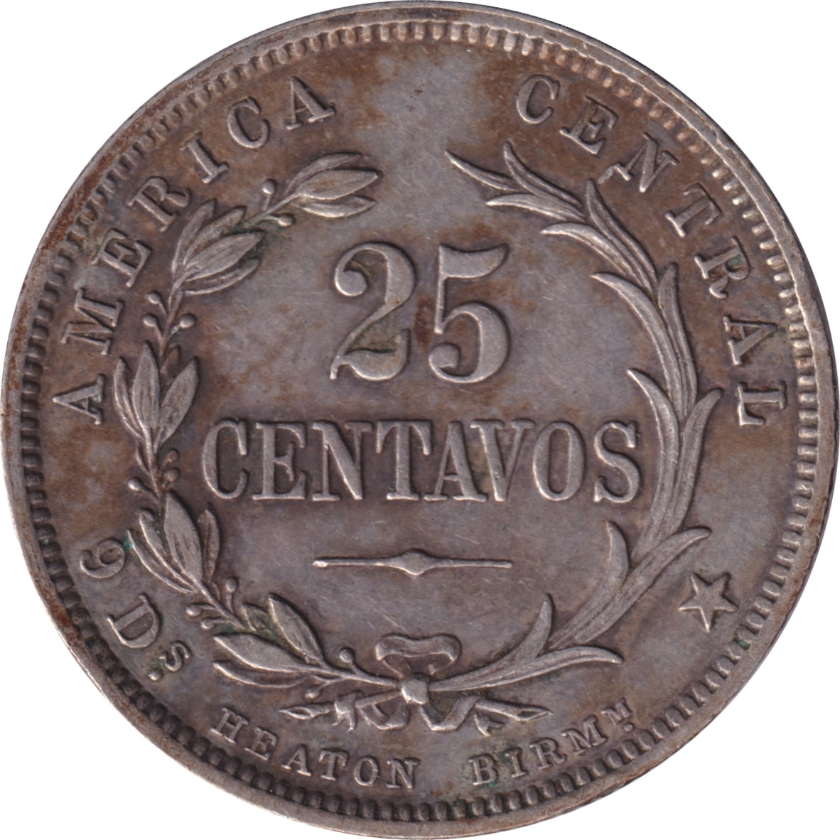 25 centavos argent - Armoiries - Branches - 9D HEATON BIRMM