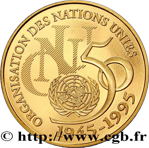 5 francs or - Nations unies - 50 ans