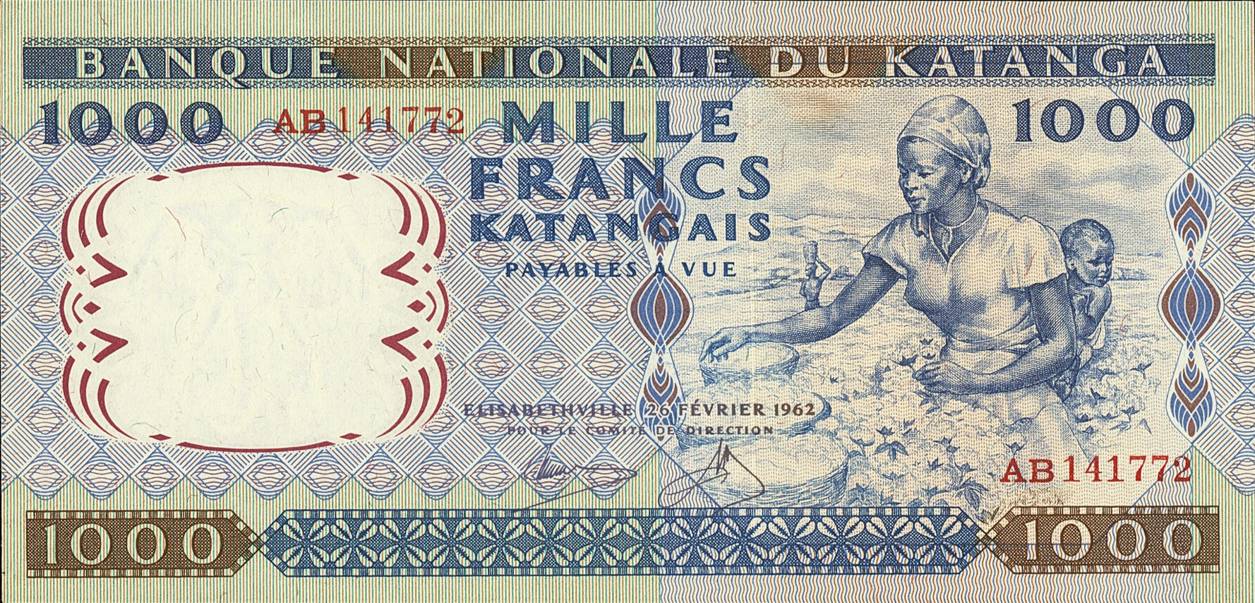 1000 francs - Banque nationale du Katanga - Type 2