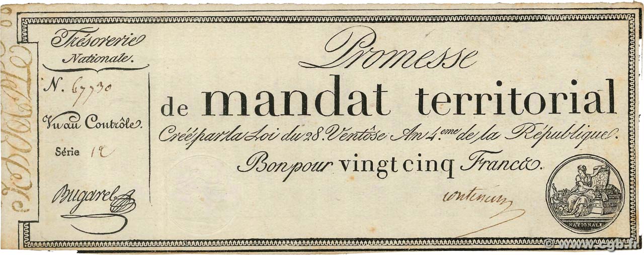 25 francs - Promesse de mandat territorial