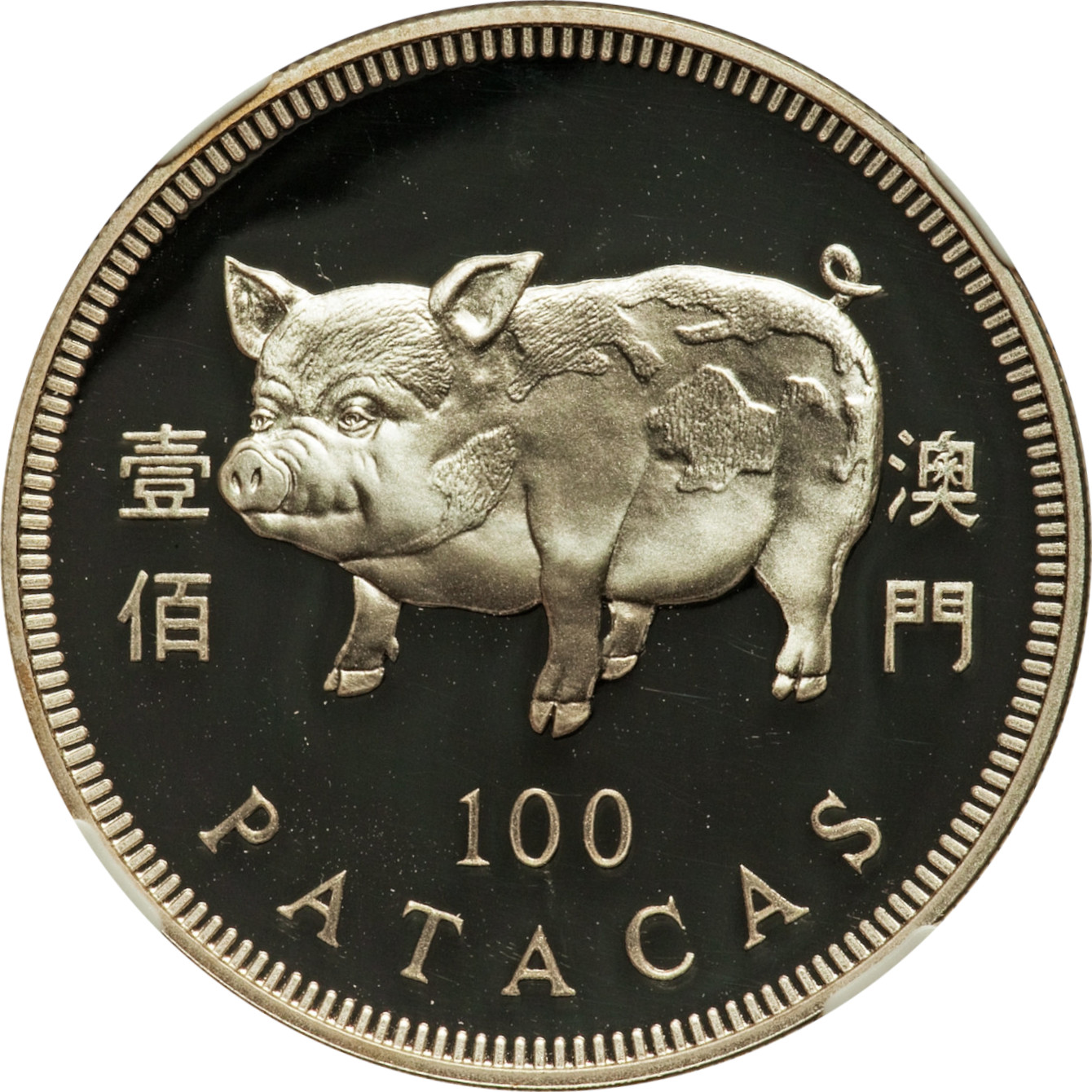 100 patacas silver - Année du Cochon