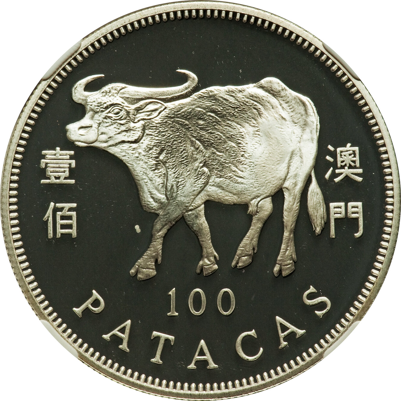 100 patacas silver - Année du Buffle