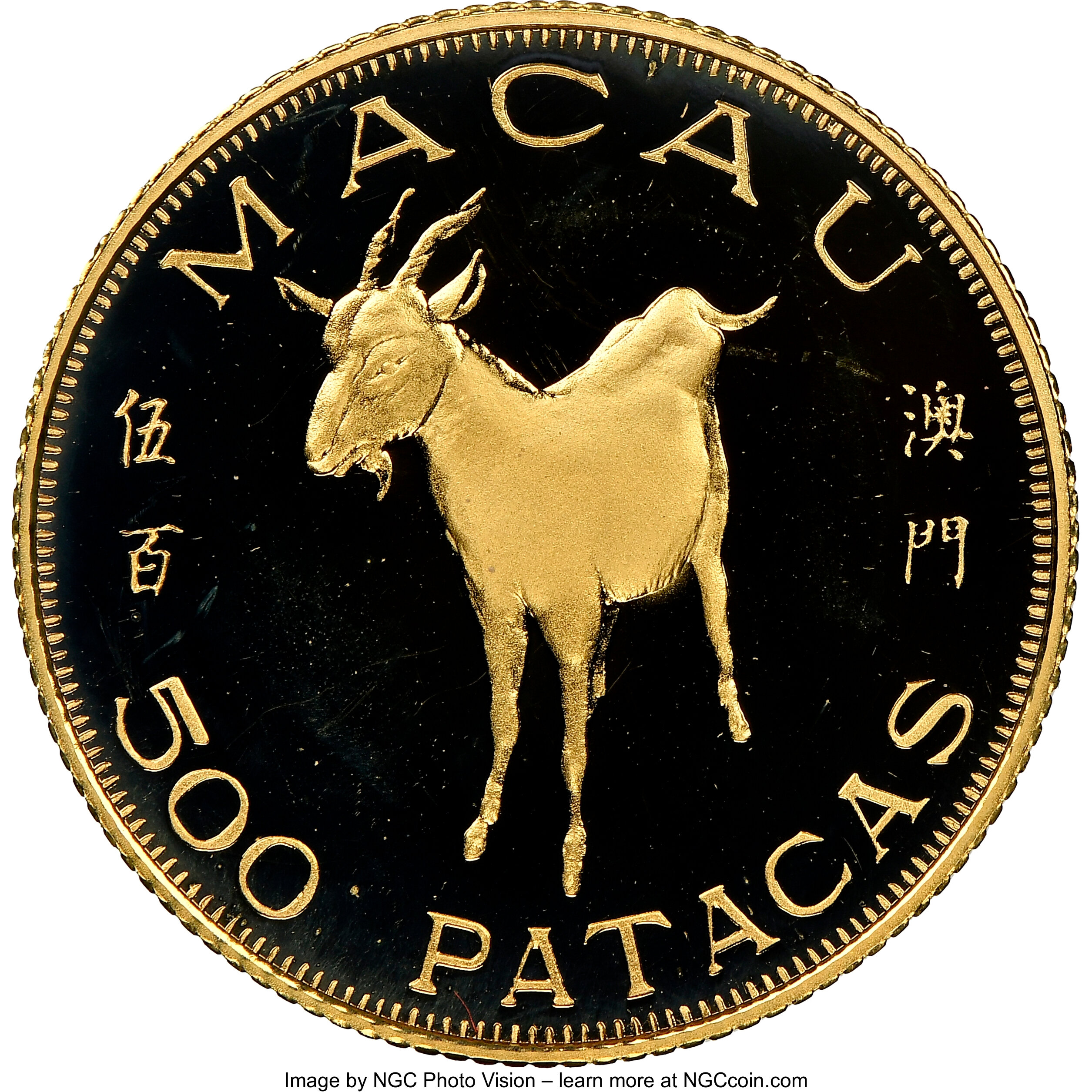 500 patacas gold - Année de la Chèvre